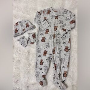 Koalababy Lion Print Footed Sleeper Set w/ Hat & Mittens 3-6M